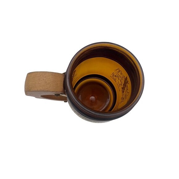 Vintage Siesta Ware Great Smoky Mountains Amber Barrel Mug With Wood Handle 5" - Picture 5 of 6